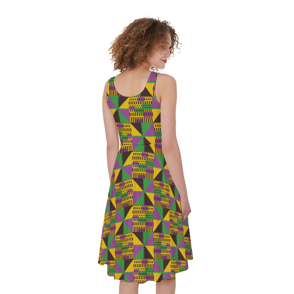African Kente Pattern Print Women's Sleeveless Dress