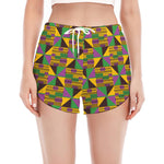 African Kente Pattern Print Women's Split Running Shorts