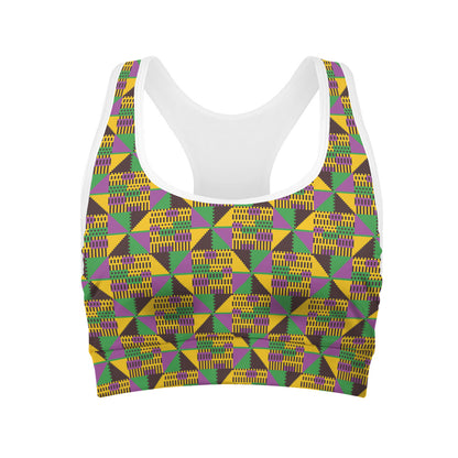 African Kente Pattern Print Women's Sports Bra