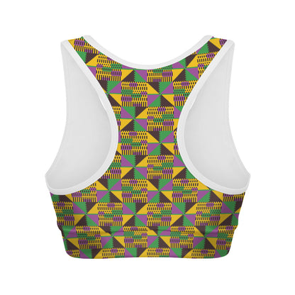 African Kente Pattern Print Women's Sports Bra