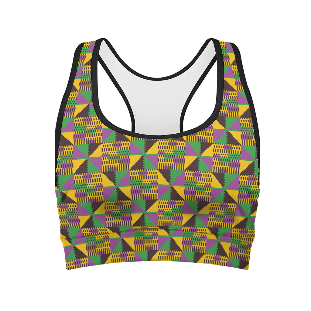 African Kente Pattern Print Women's Sports Bra