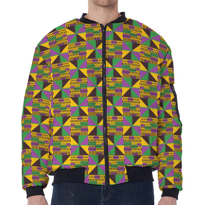 African Kente Pattern Print Zip Sleeve Bomber Jacket