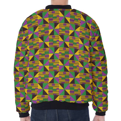 African Kente Pattern Print Zip Sleeve Bomber Jacket