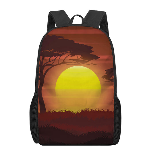 African Savanna Sunset Print 17 Inch Backpack