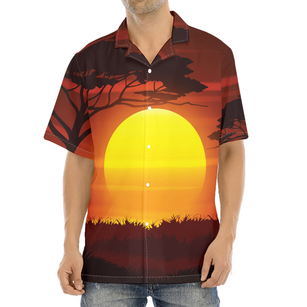 African Savanna Sunset Print Aloha Shirt