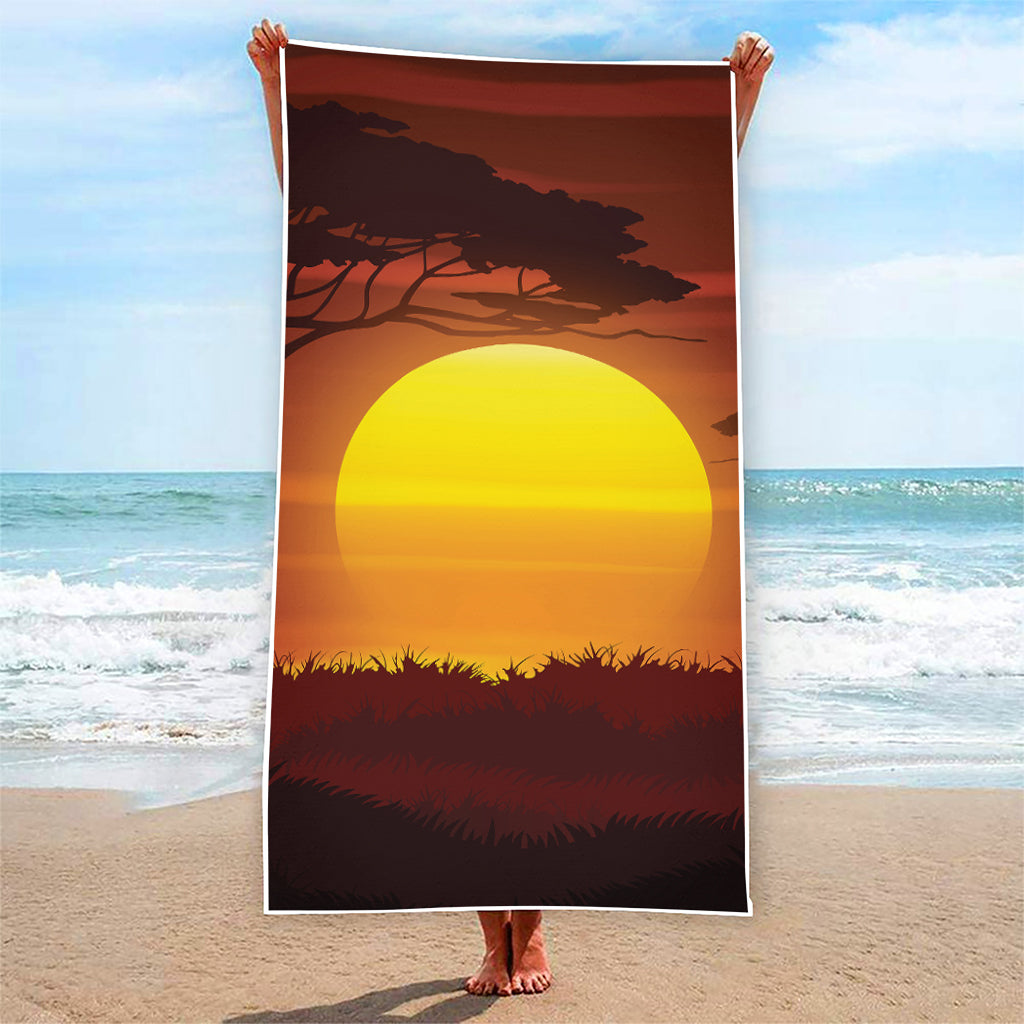 African Savanna Sunset Print Beach Towel