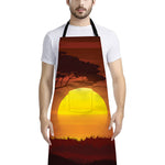 African Savanna Sunset Print Bib Apron With Pocket