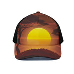 African Savanna Sunset Print Black Mesh Trucker Cap
