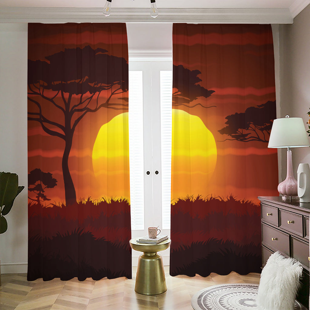 African Savanna Sunset Print Blackout Pencil Pleat Curtains