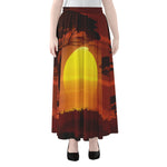 African Savanna Sunset Print Chiffon Maxi Skirt