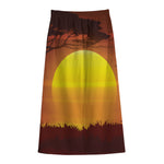 African Savanna Sunset Print Cotton Front Slit Maxi Skirt