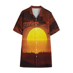 African Savanna Sunset Print Cotton Hawaiian Shirt