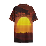 African Savanna Sunset Print Cotton Hawaiian Shirt