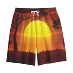African Savanna Sunset Print Cotton Shorts