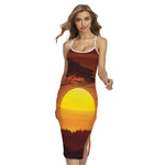 African Savanna Sunset Print Cross Back Cami Dress
