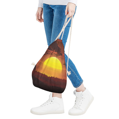 African Savanna Sunset Print Drawstring Bag