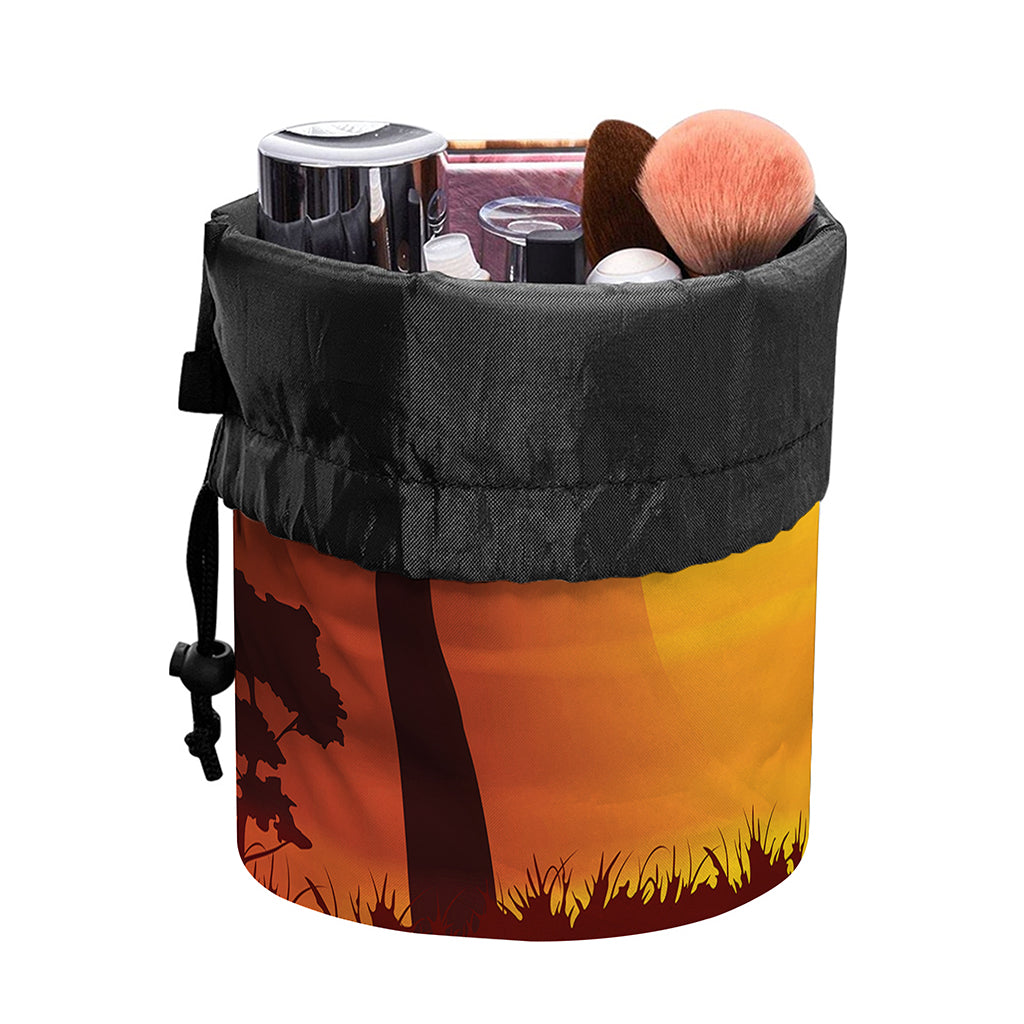 African Savanna Sunset Print Drawstring Makeup Bag