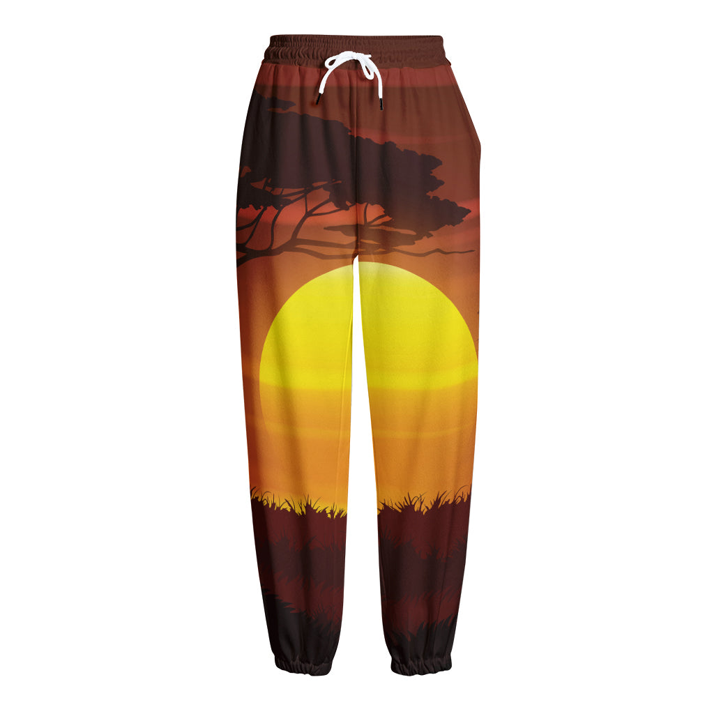 African Savanna Sunset Print Fleece Lined Knit Pants