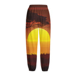 African Savanna Sunset Print Fleece Lined Knit Pants