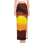 African Savanna Sunset Print High Slit Maxi Skirt