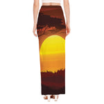 African Savanna Sunset Print High Slit Maxi Skirt