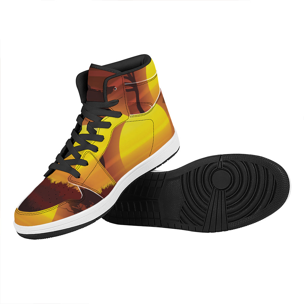 African Savanna Sunset Print High Top Leather Sneakers