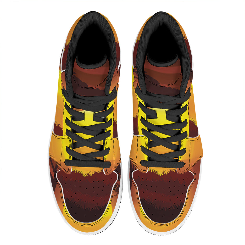 African Savanna Sunset Print High Top Leather Sneakers
