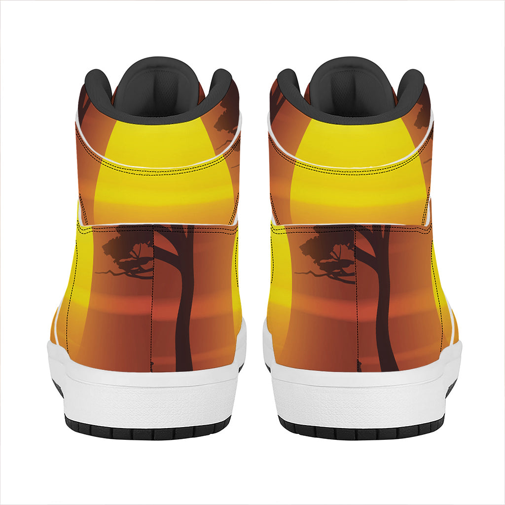 African Savanna Sunset Print High Top Leather Sneakers