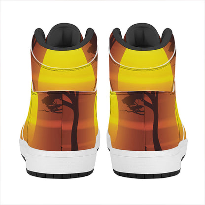African Savanna Sunset Print High Top Leather Sneakers