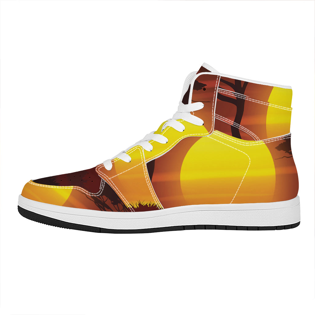 African Savanna Sunset Print High Top Leather Sneakers