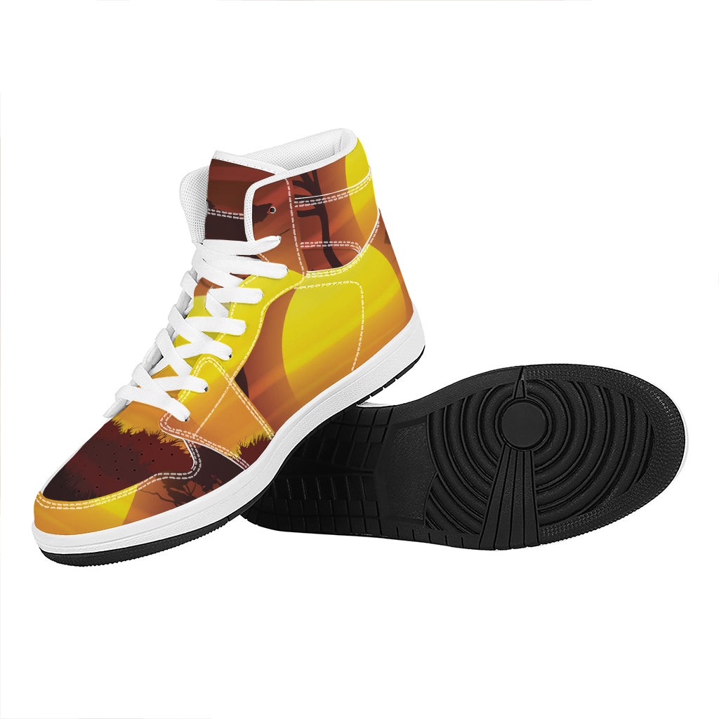 African Savanna Sunset Print High Top Leather Sneakers