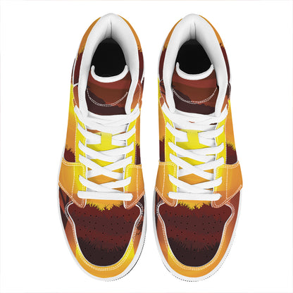 African Savanna Sunset Print High Top Leather Sneakers