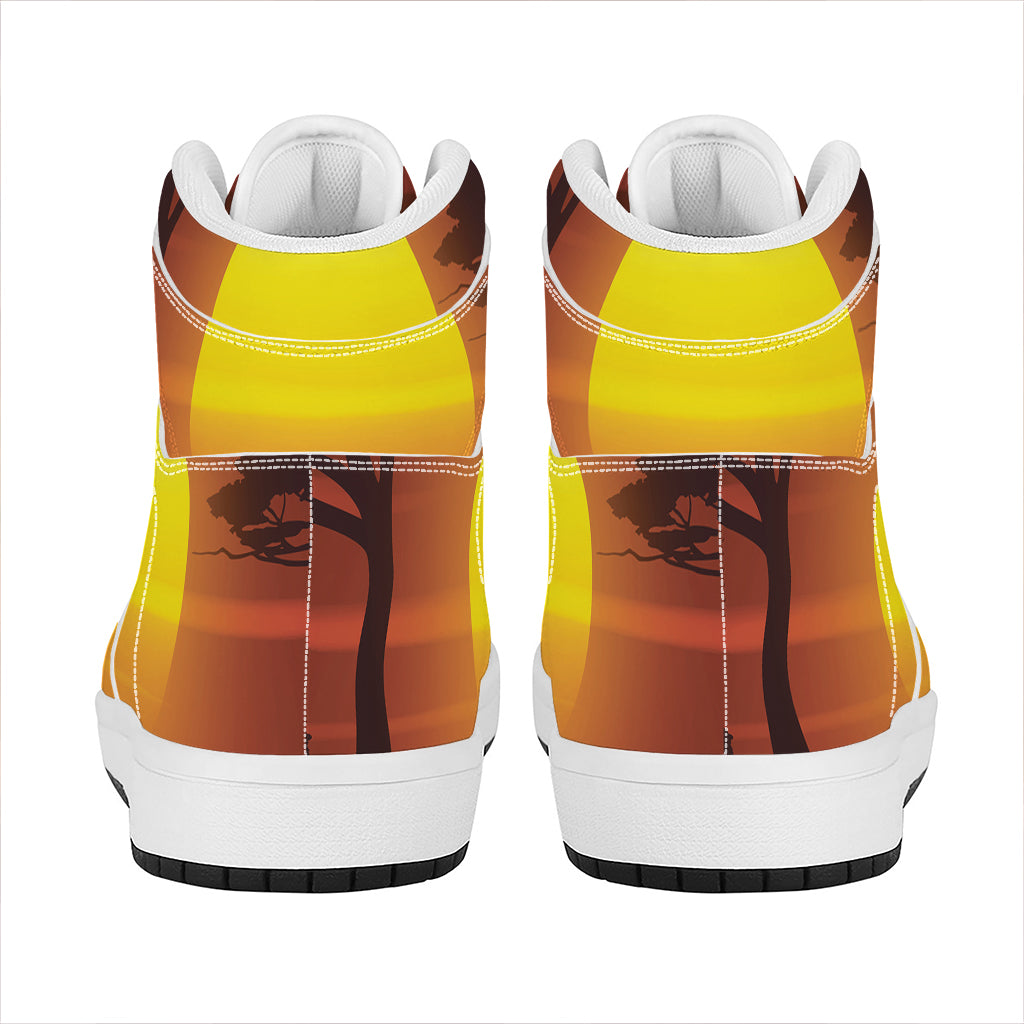African Savanna Sunset Print High Top Leather Sneakers