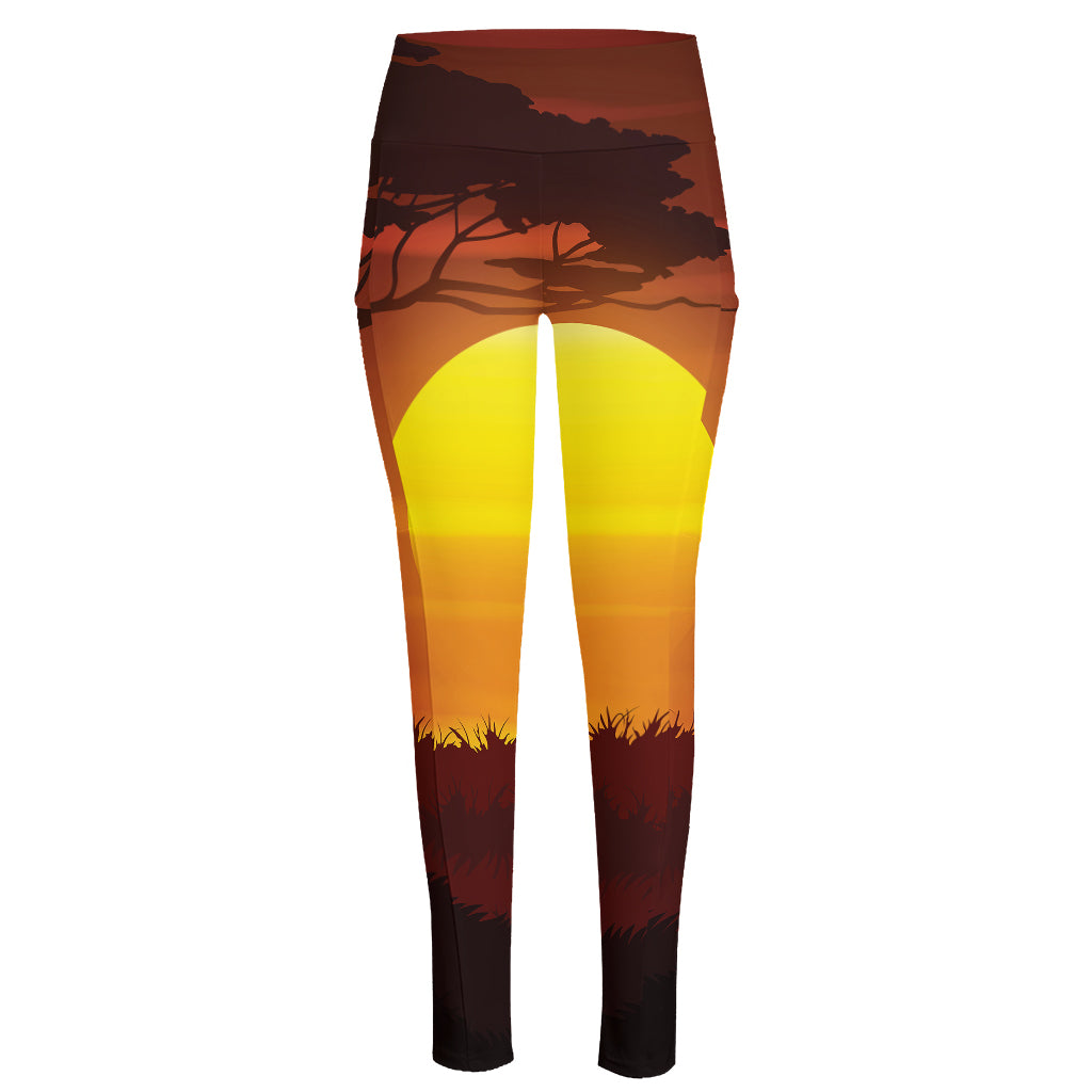 African Savanna Sunset Print High-Waisted Pocket Leggings