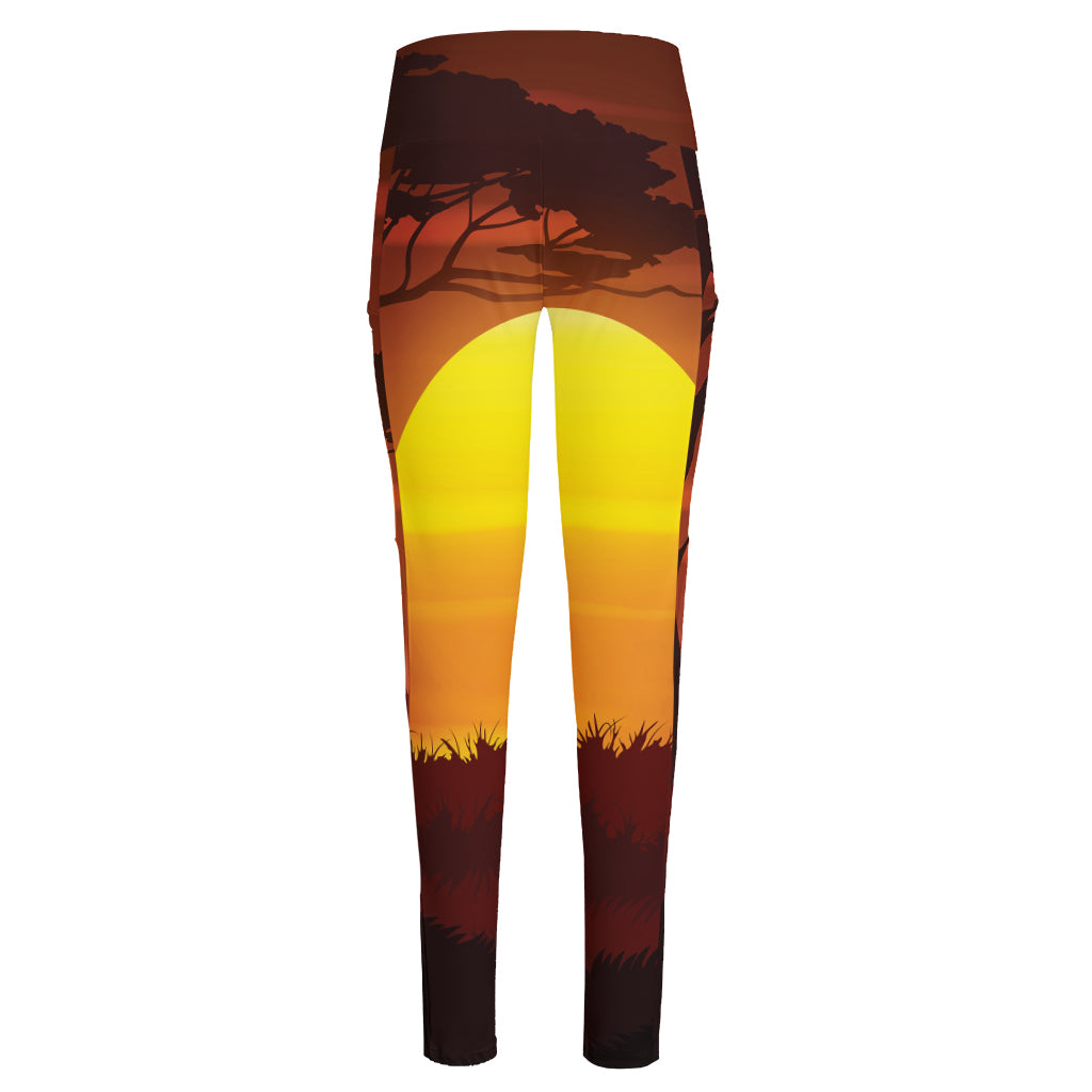 African Savanna Sunset Print High-Waisted Pocket Leggings