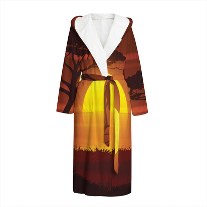 African Savanna Sunset Print Hooded Bathrobe