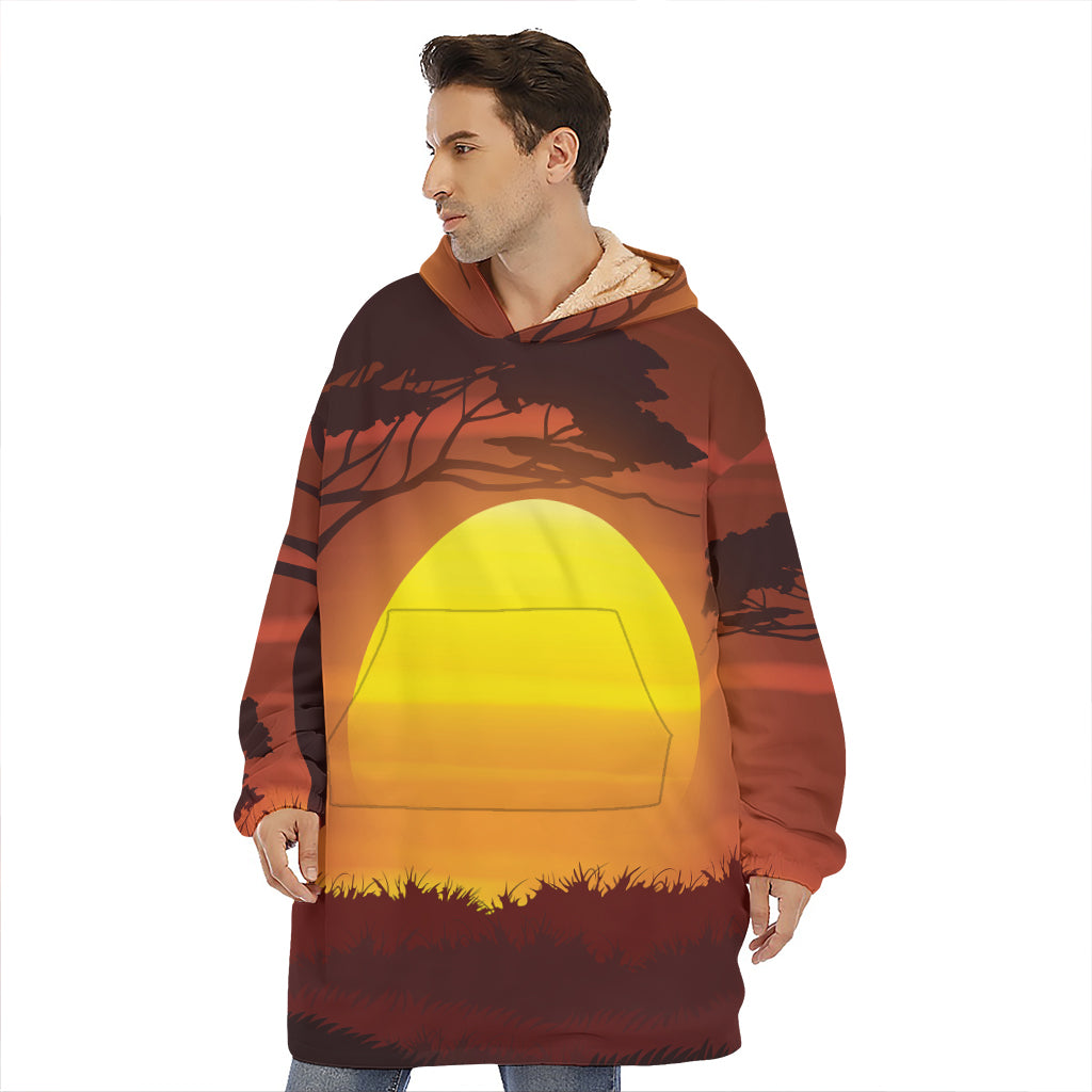 African Savanna Sunset Print Hoodie Blanket
