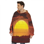 African Savanna Sunset Print Hoodie Blanket