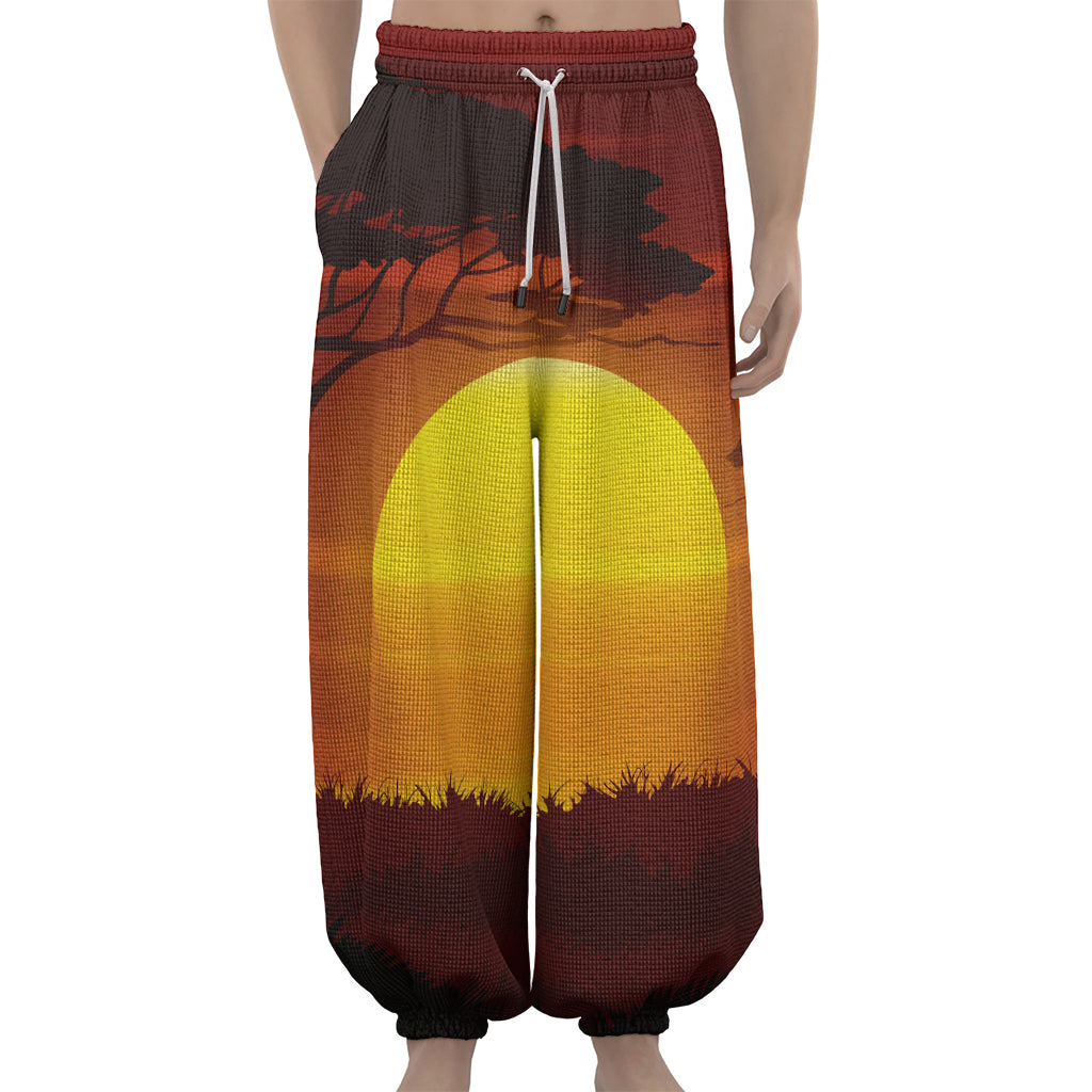 African Savanna Sunset Print Lantern Pants
