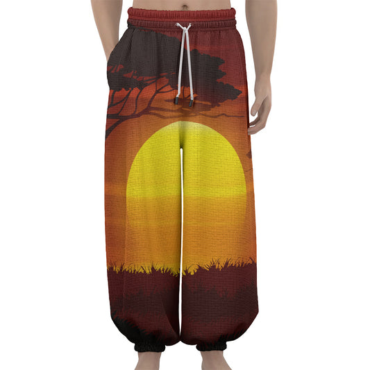 African Savanna Sunset Print Lantern Pants