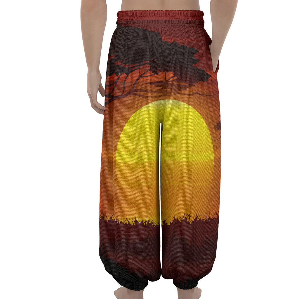 African Savanna Sunset Print Lantern Pants