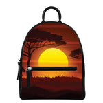 African Savanna Sunset Print Leather Backpack