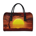 African Savanna Sunset Print Leather Duffle Bag