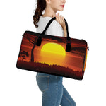 African Savanna Sunset Print Leather Duffle Bag