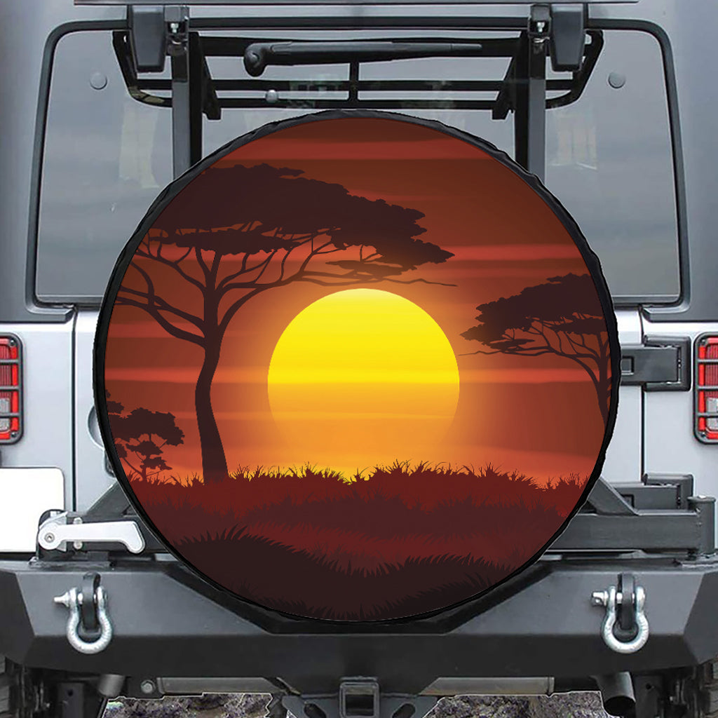 African Savanna Sunset Print Leather Spare Tire Cover