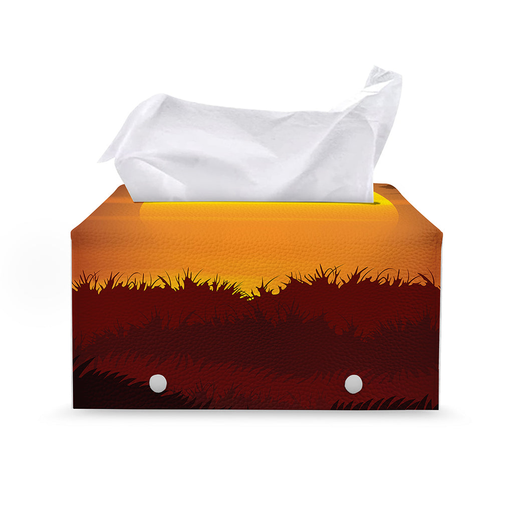 African Savanna Sunset Print Leather Tissue Box Cover