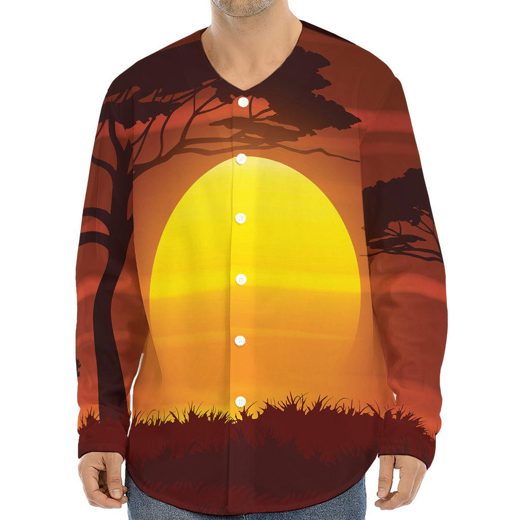 African Savanna Sunset Print Long Sleeve Baseball Jersey