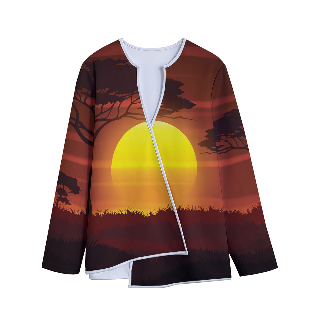 African Savanna Sunset Print Long Sleeve Short Coat
