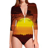 African Savanna Sunset Print Long Sleeve Swimsuit