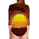 African Savanna Sunset Print Long Sleeve Swimsuit